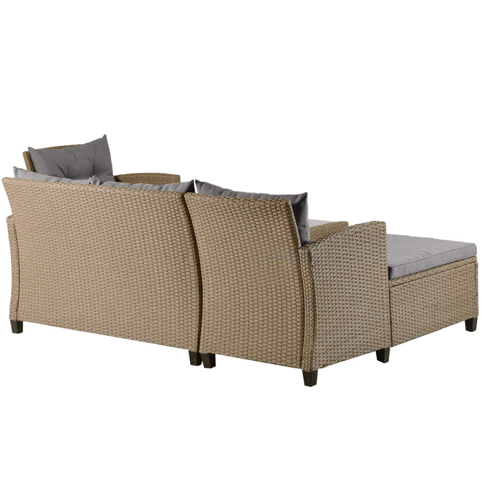 U_Style Outdoor, Patio Furniture Sets, 4 Piece Conversation Set Wicker Ratten Sectional Sofa With Seat Cushions (Beige Brown)