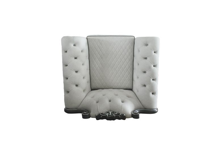 House - Delphine - Chair - Two Tone Ivory Fabric, Beige PU & Charcoal Finish Unique Piece Furniture