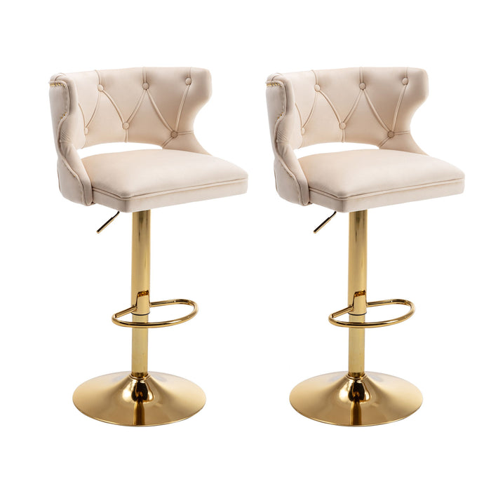 Bar Stools With Back And Footrest Counter Height Dining Chairs - Velvet Beige (Set of 2)