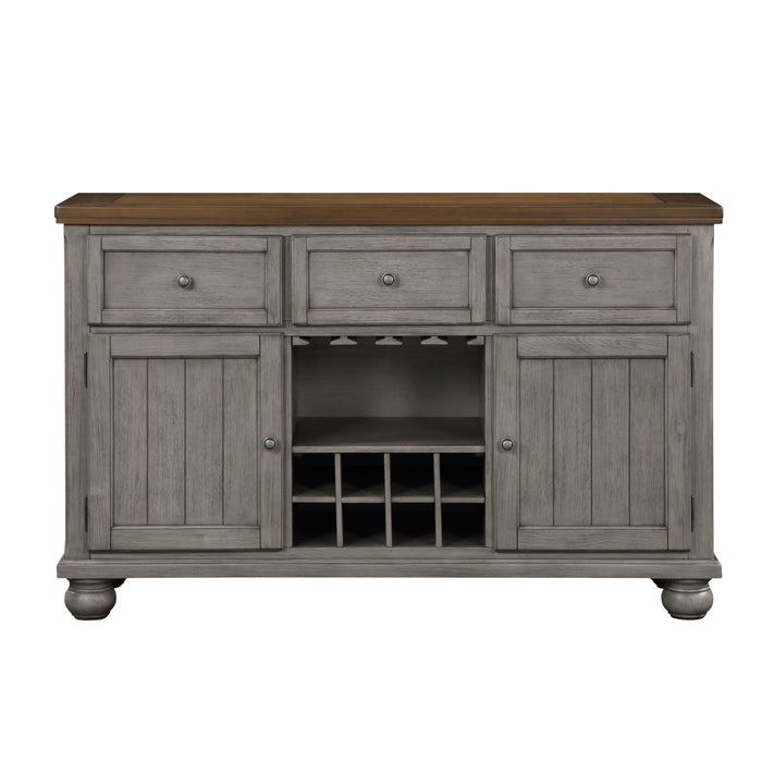 Traditional Style Gray Finish 1 Piece Server Of Drawers Storage Cabinet Adjustable Shelf 8-Bottle Wine Rack Wooden Furniture