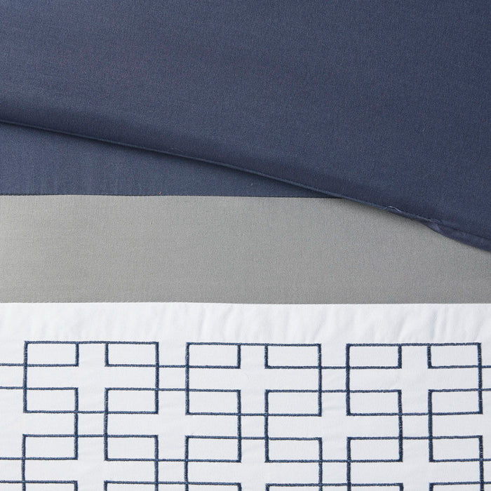 8 Piece Embroidered Comforter Set In Navy
