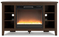 Camiburg - Warm Brown - Corner TV Stand With Fireplace Insert Glass/Stone Unique Piece Furniture