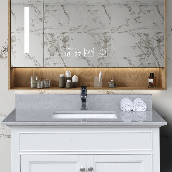 Montary 37" Bathroom Stone Vanity Top Calacatta Gray Engineered Marble Color With Undermount Ceramic Sink And Single Faucet Hole With Backsplash