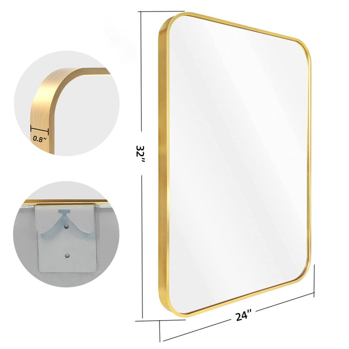 32 X 24 Inch Gold Bathroom Mirror For Wall Vanity Mirror With Non-Rusting Aluminum Alloy Metal Frame Rounded Corner For Modern Farmhouse Home Decor