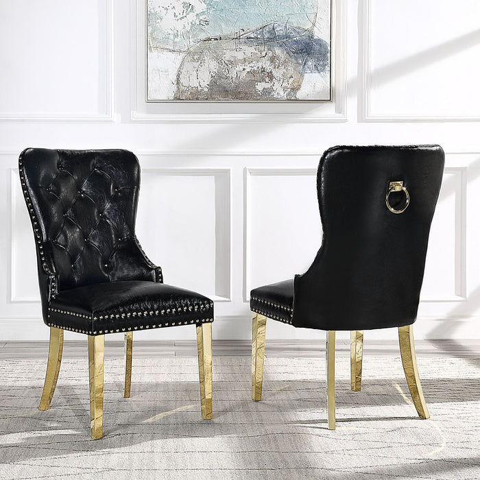 Modern Leatherette Dining Chairs (Set of 2), Tufted Accent Upholstered Chairs Wingback Armless Side Chair - Black