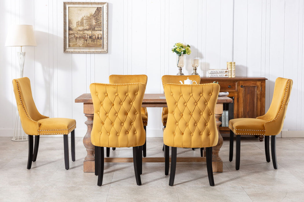 Upholstered Wing - Back Dining Chair With Backstitching Nailhead Trim And Solid Wood Legs, (Set of 2), Gold 8809KD