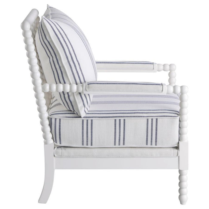 Blanchett - Upholstered Accent Chair With Spindle Accent - White And Navy Unique Piece Furniture