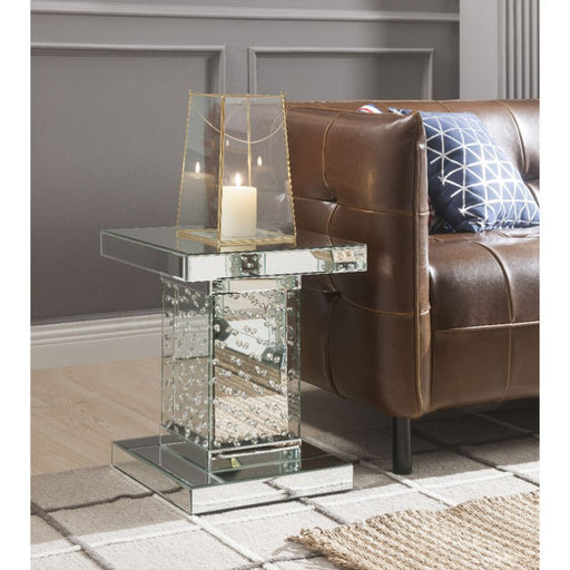 Nysa - End Table - Mirrored & Faux Crystals - 20" Unique Piece Furniture
