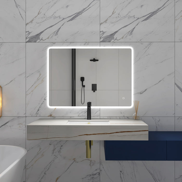 40 X 28" Large Rectangular Frameless Wall - Mount Anti-Fog LED Light Bathroom Vanity Mirror