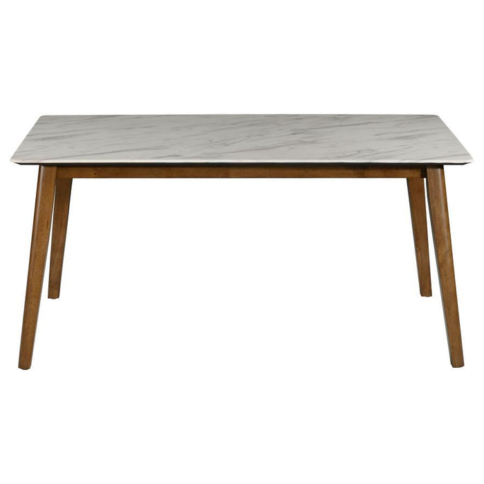 Everett - Faux Marble Top Dining Table - Natural Walnut And White Unique Piece Furniture