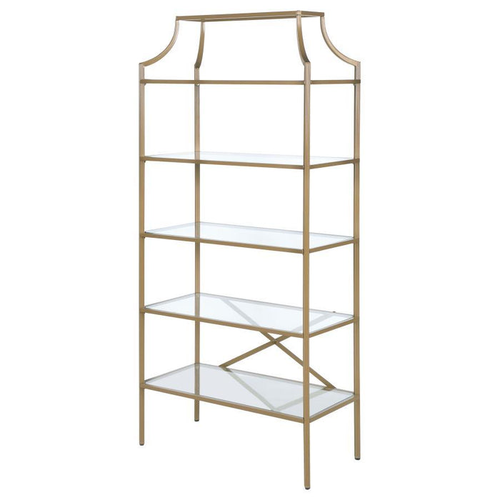 Serena - 5-Tier Tempered Glass Shelves Bookcase - Matte Gold Unique Piece Furniture