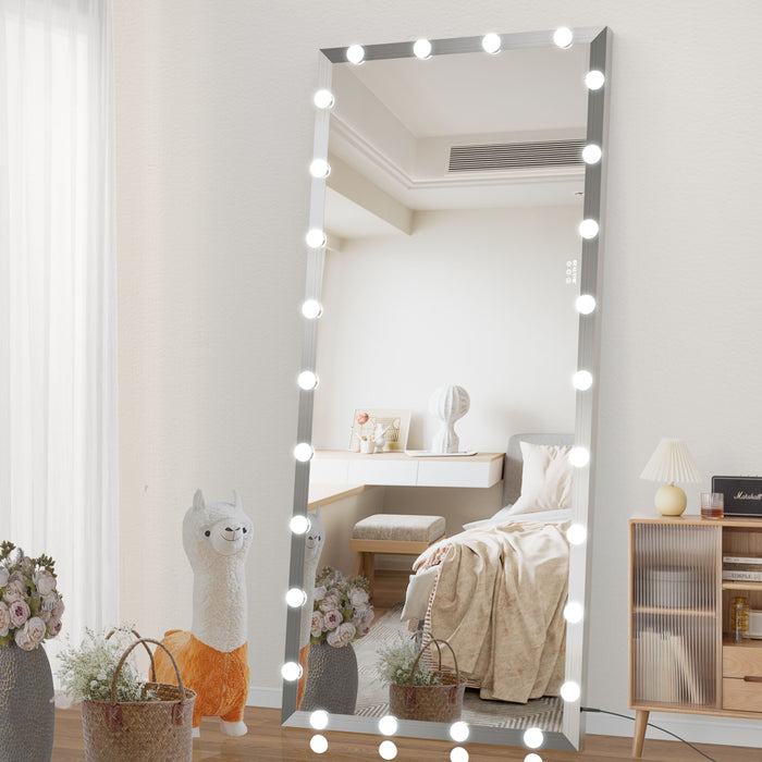 Hollywood Full Length Mirror With Lights Oversized Full Body Vanity Mirror With 3 Color Modes Lighted Large Standing Floor Mirror For Dressing Room Bedroom Hotel Touch Control, Silver