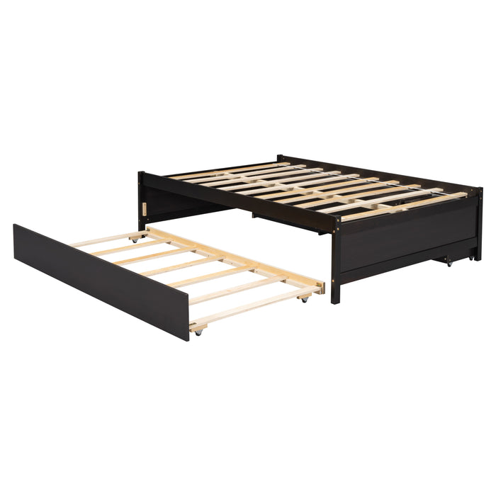 Versatile Full Bed With Trundle, Under Bed Storage Box And Nightstand .Espresso