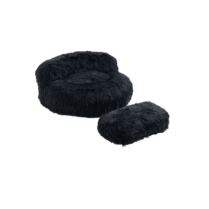 Coolmore Bean Bag Chair Faux Fur Lazy Sofa /Footstool Durable Comfort Lounger High Back Bean Bag Chair Couch For Adults And Kids, Indoor - Black