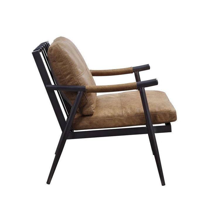 Anzan - Accent Chair - Berham Chestnut Top Grain Leather & Matt Iron Finish Unique Piece Furniture