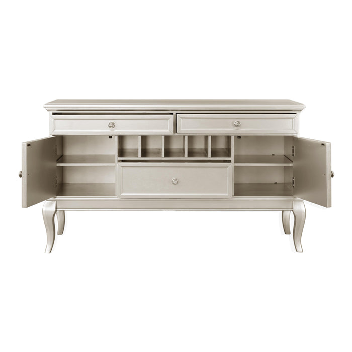 Modern Glamorous Silver Finish Buffet Of 3 Drawers Wine Rack Adjustable Shelfs Cabinet Server 1 Piece Traditional Dining Furniture
