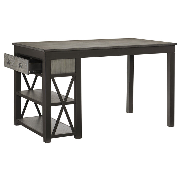1 Piece Counter Height Table With Storage Drawers Display Shelf'S Gray Gunmetal Finish Casual Style Dining Furniture