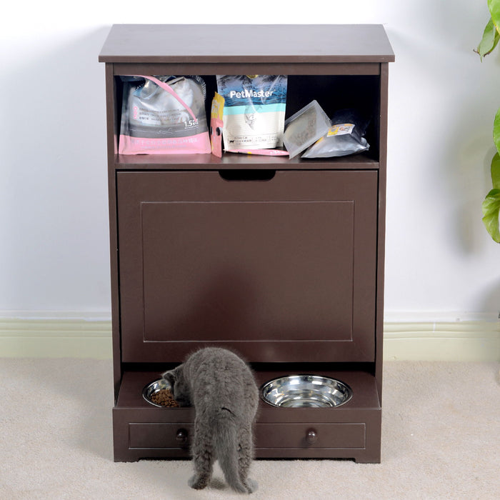 Pet Feeder Station With Storage, Made Of And Waterproof Painted, Dog And Cat Feeder Cabinet With Stainless Bowl