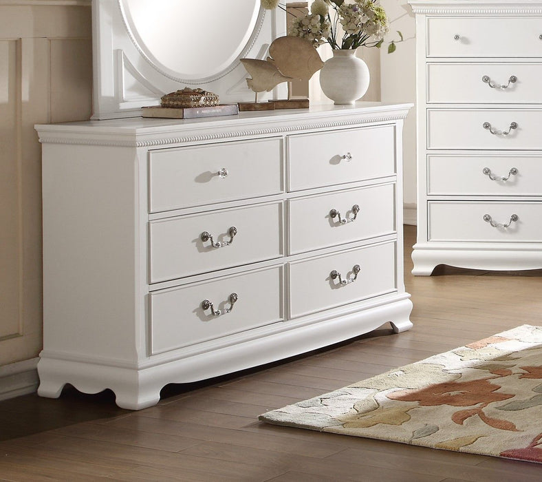 Classic Traditional Style Dresser Of 6 Drawers White Finish Bedroom Antique Handles Wooden Furniture