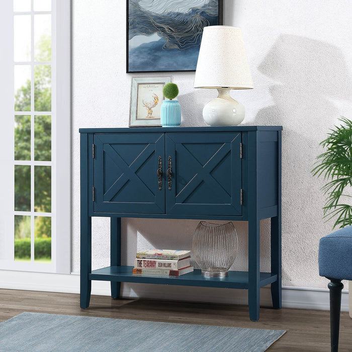Farmhouse Wood Buffet Sideboard Console Table With Bottom Shelf And 2 - Door Cabinet, For Living Room, Entryway, Kitchen Dining Room Furniture Navy Blue