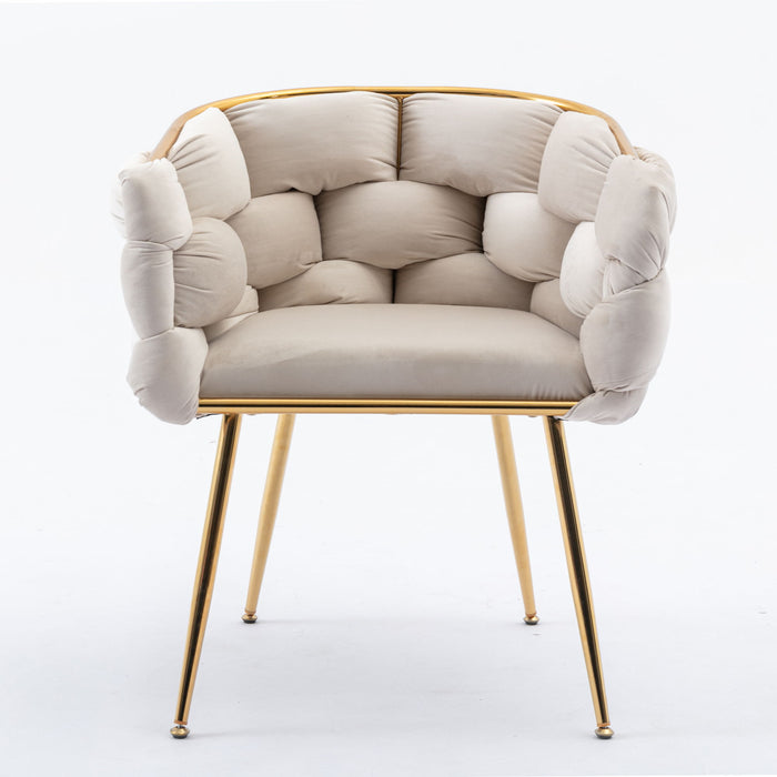 Luxury Modern Simple Leisure Velvet Single Sofa Chair Bedroom Lazy Person Household Dresser Stool Manicure Table Back Chair Beige