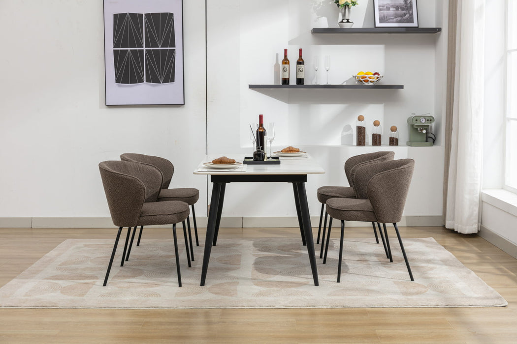 (Set of 2) Boucle Fabric Dining Chairs With Black Metal Legs (Set of 2) - Dark Brown