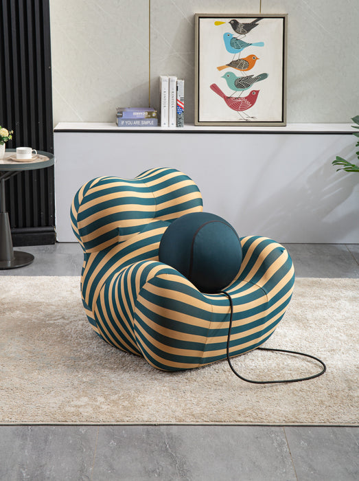 Barrel Chair With Ottoman, Mordern Comfy Stripe Chair For Living Room (3 Colors, 2 Size), Bule & Yellow Stripe And Small Size