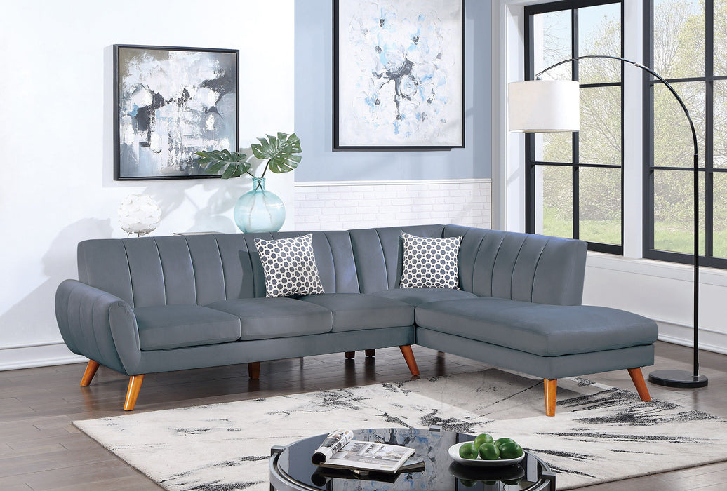 Contemporary 2 Pieces Sectional Set Living Room Furniture Dark Gray Velvet Couch Left Facing Sofa, Right Facing Chaise Plush Cushion