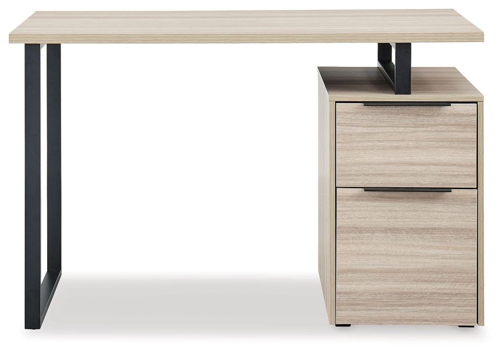Waylowe - Natural / Black - Home Office Desk With Double Drawers Unique Piece Furniture