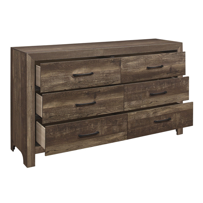 Rustic Brown Finish 1 Piece Dresser Black Handles Wooden Funiture Rustic Style