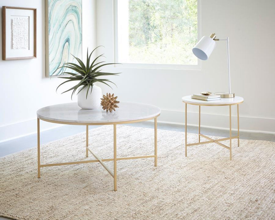 Ellison - Round X-Cross Coffee Table - White And Gold Unique Piece Furniture