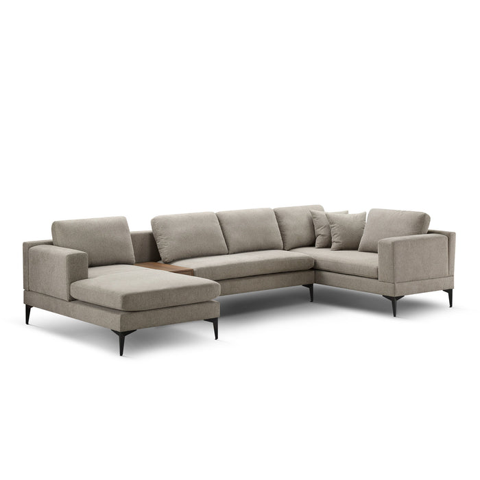 3 Piece U-Shape Upholstered Sectional Couch Sofa Set With 1 Two - Seat Sofas 1 Two - Seat Armless Sofa 1 Chaise And 1 Small Coffee Table With Drawers, With Reversible Chaise Lounge, Texture Sand