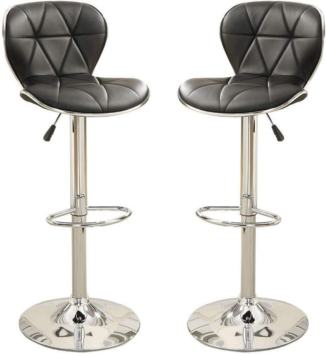 Black Faux Leather Stool Counter Height Chairs (Set of 2) Adjustable Height Kitchen Island Stools Gas Lift Chrome Base.