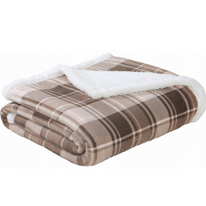 Plaid Flannel Sherpa Throw Blanket - Brown