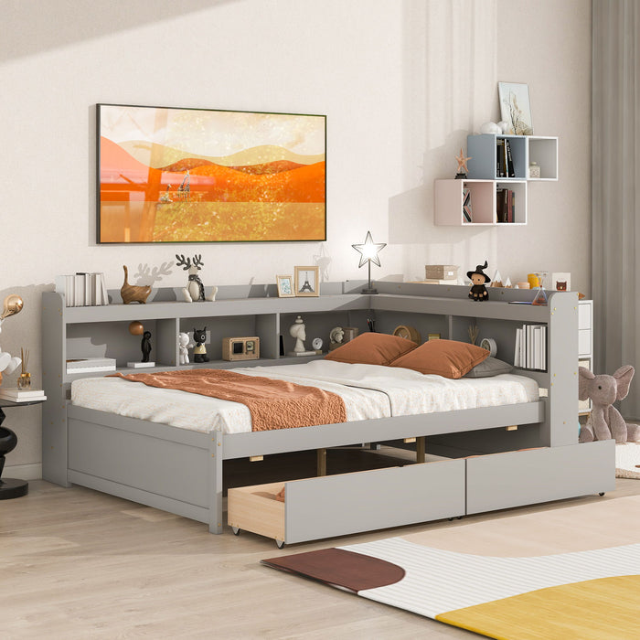 Full Bed With L-Shaped Bookcases - Gray