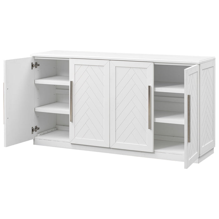 Trexm Sideboard With 4 Doors Large Storage Space Buffet Cabinet With Adjustable Shelves And Silver Handles For Kitchen, Dining Room, Living Room (White)