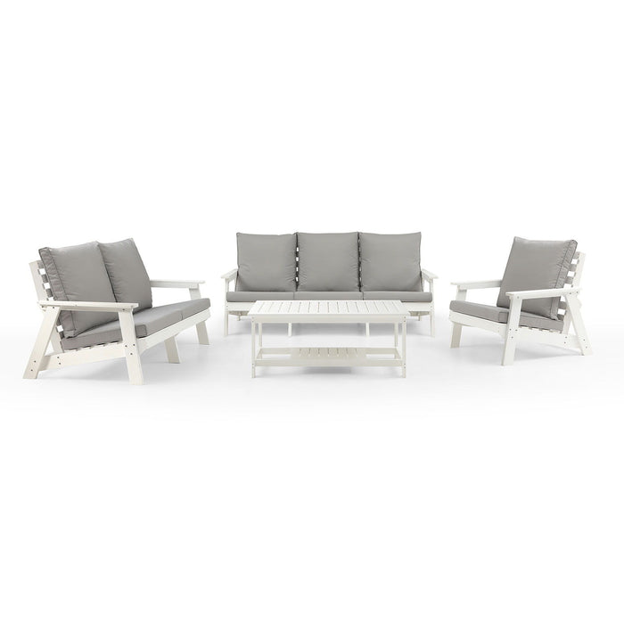 4-Piece Conversation Patio Set, Hips Weather Resistance Outdoor Sofa And Coffee Table, White / Grey