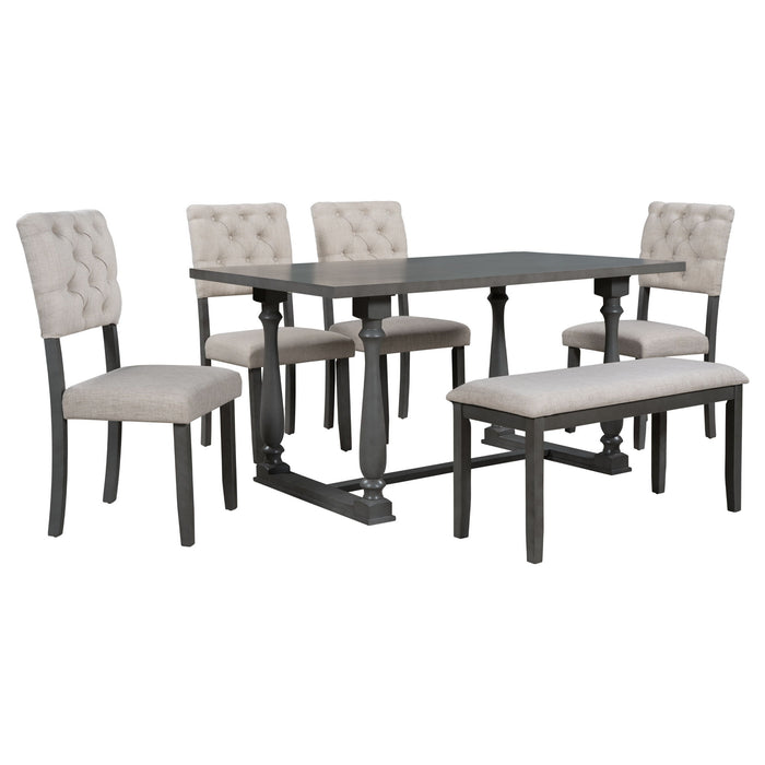 Trexm 6 Piece Dining Table And Chair Set With Special Shaped Legs And Foam Covered Seat Backs&Cushions For Dining Room (Gary)
