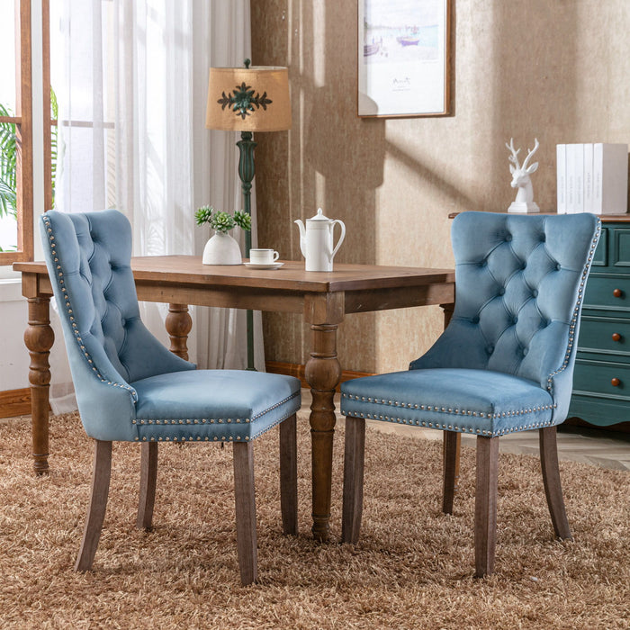 Nikki Collection Modern, High - End Tufted Solid Wood Contemporary Upholstered Dining Chair With Wood Legs Nailhead Trim (Set of 2) - Light Blue