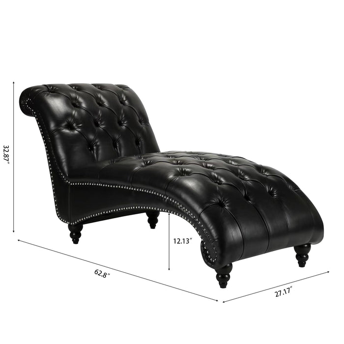 Tufted Armless Chaise Lounge - Black PU