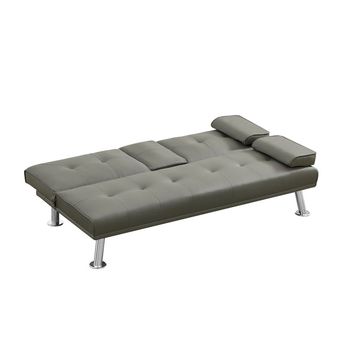 Grey PU Sofa Bed With Cup Holder