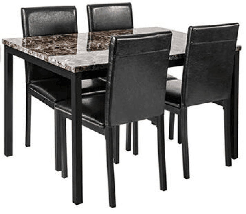 Furniture 5 Piece Metal Dinette Set With Faux Marble Top - Black, Dinning Set, Table & 4 Chairs