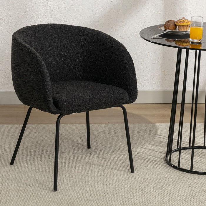 Boucle Fabric Dining Chair With Black Metal Legs - Black