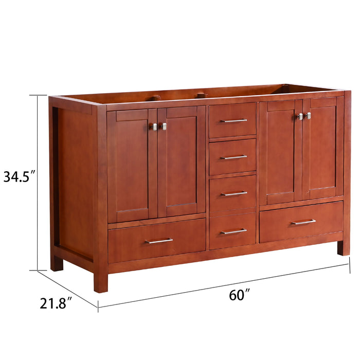 60" Bathroom Vanity Without Top And Sink, 60" Modern Freestanding Bathroom Storage Only, Bathroom Cabinet With Soft Close Doors And Drawers In Red