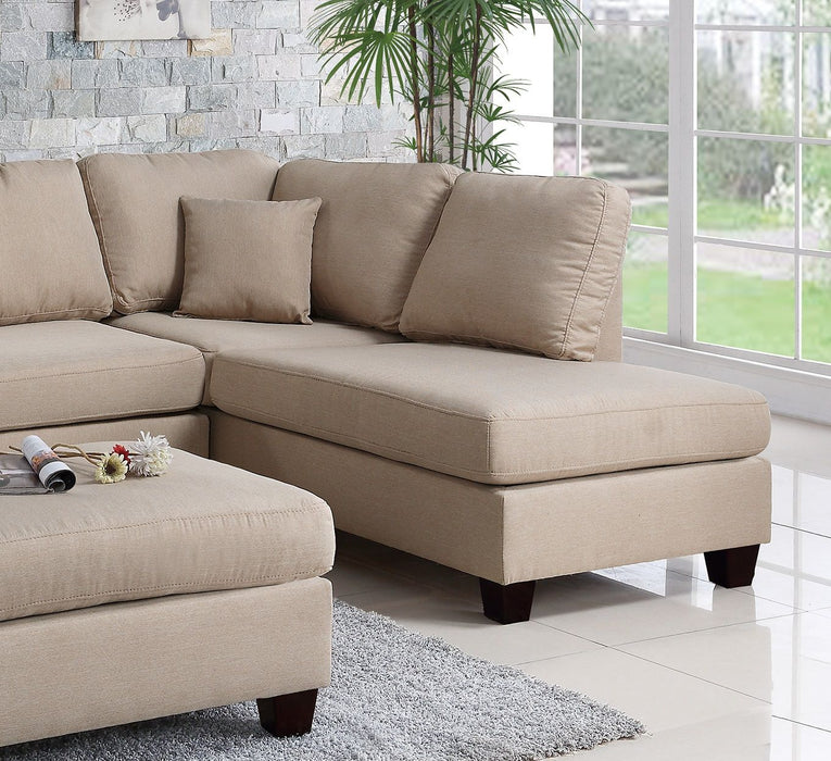 Sand Color 3 Pieces Sectional Living Room Furniture Reversible Chaise Sofa And Ottoman Polyfiber Linen Like Fabric Cushion Couch