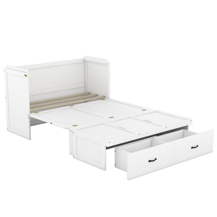 Full Size Murphy Bed With Usb Port And A Large Drawer, White