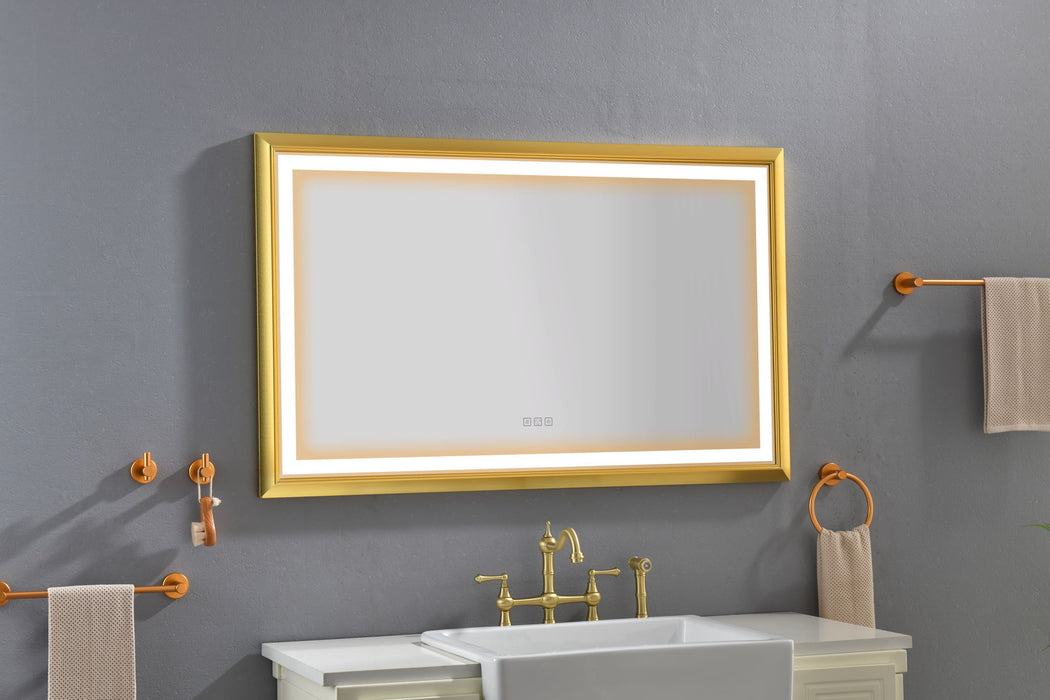 48 X 30 Inch Oversized Rectangular Gold Framed Led Mirror Anti-Fog Dimmable Wall Mount Bathroom Vanity Mirror Wall Mirror Kit For Gym And Dance Studio