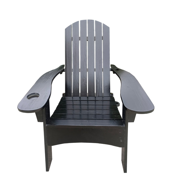 Outdoor Or Indoor Wood Adirondack Chair With An Hole To Hold Umbrella On The Arm, Black