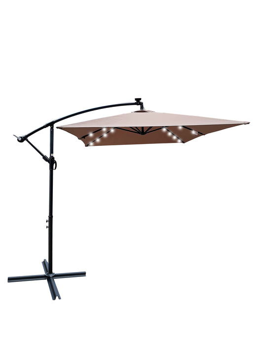 Rectangle 2X3M Outdoor Patio Umbrella Solar Powered LED Lighted Sun Shade Market Waterproof 8 Ribs Umbrella With Crank And Cross Base For Garden Deck Backyard Pool Shade Outside Deck Swimming Pool - Mushroom