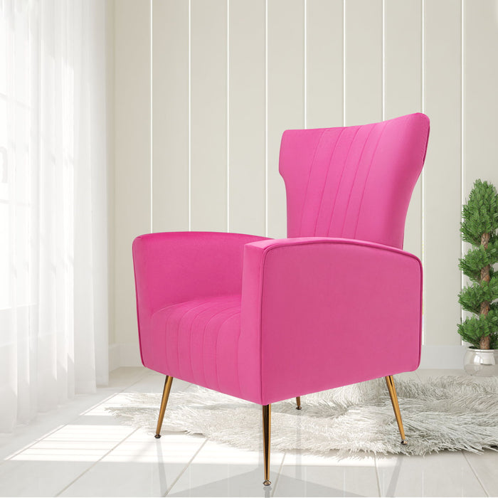 Velvet Accent Chair, Wingback Arm Chair With Gold Legs, Upholstered Single Sofa For Living Room Bedroom - Rose Red